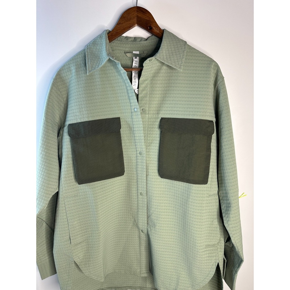 Lululemon Grid Fleece Hiking Overshirt Laurel Green Medium Olive LW3FO3S Size 8 - Picture 5 of 14